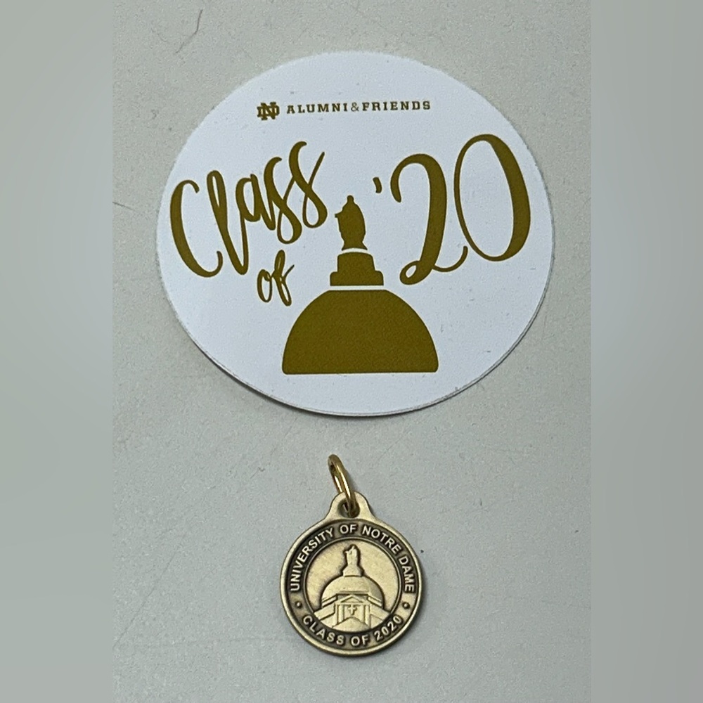 c. 2020 Bronze Medallion & Sticker Notre Dame University Graduation Gift